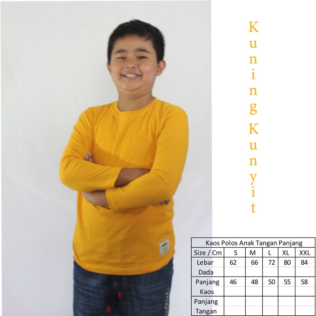 KAOS POLOS ANAK COWO PANJANG KUNING KUNYIT