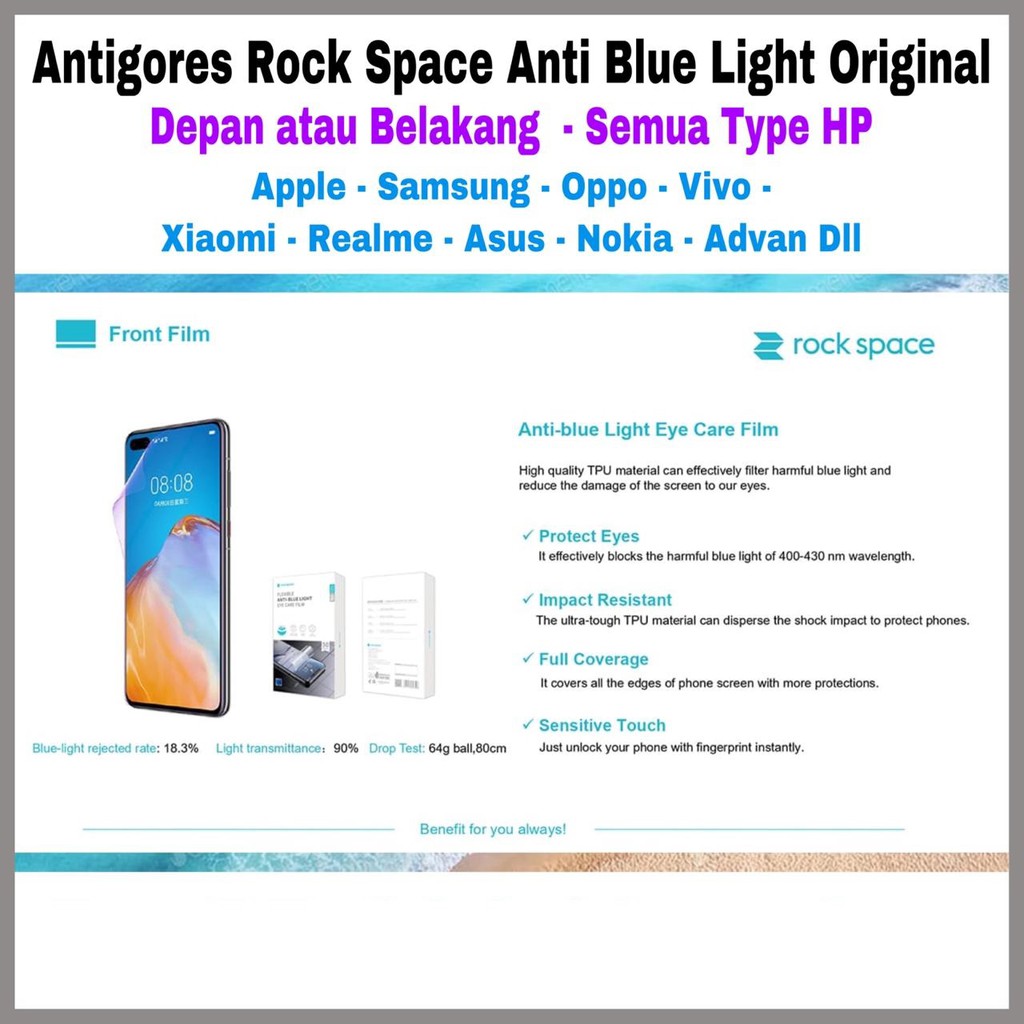 Antigores Rock Space Anti Blue Light Original Depan Atau Belakang - Semua Type HP