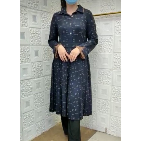 dress Korea batik navy