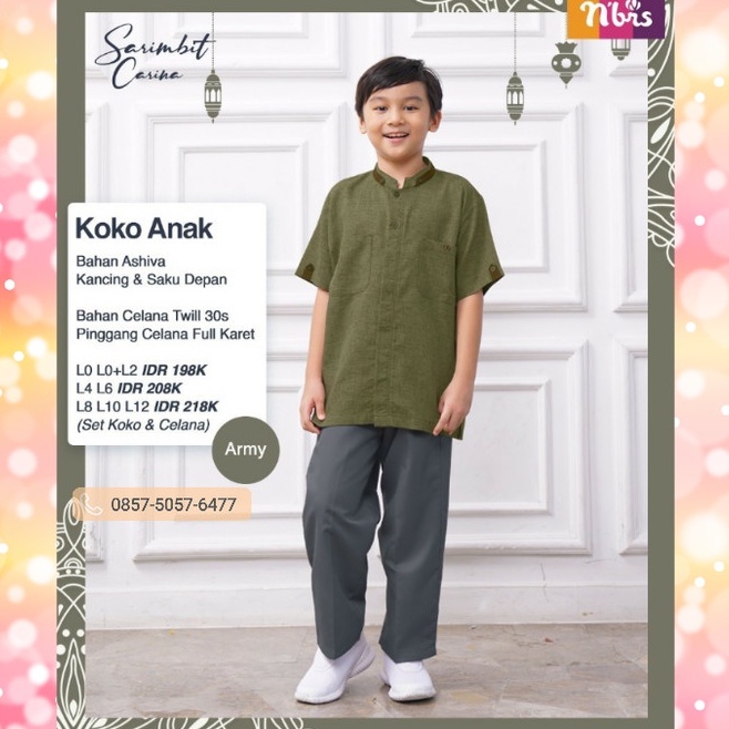 TERBARU Koko Anak Nibras Carina Warna Army Setelan Baju Celana Sarimbit Family - Hijau Army, 0