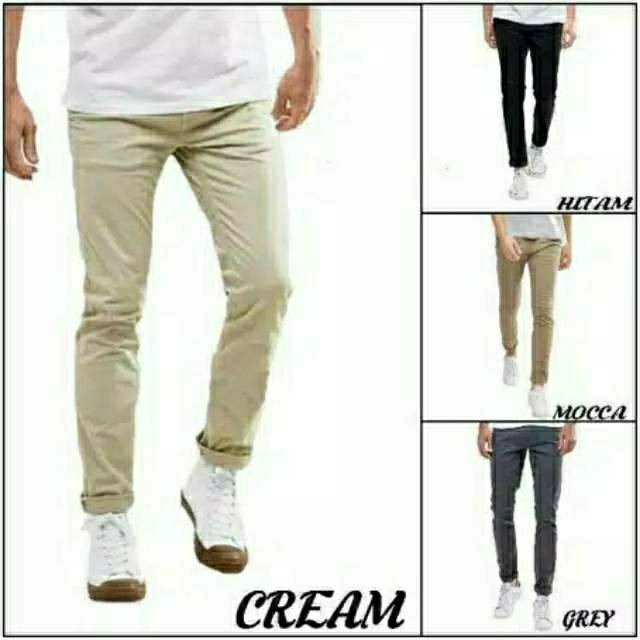  Celana  Chino  panjang Pria 26 36 Chino  slim cowok Cream 