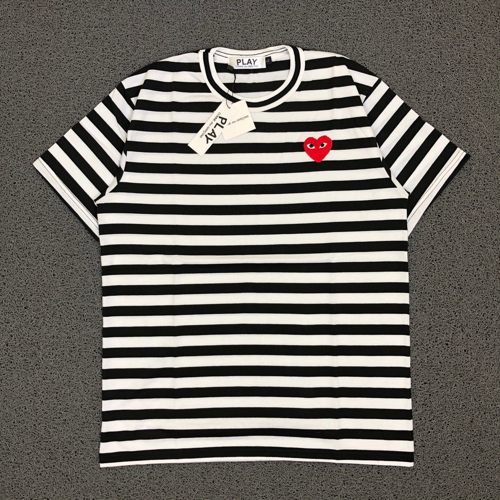 T SHIRT KAOS PLAY COMME DES GARCONS CDG SMALL HEART STRIPE AUTHENTIC ORIGINAL