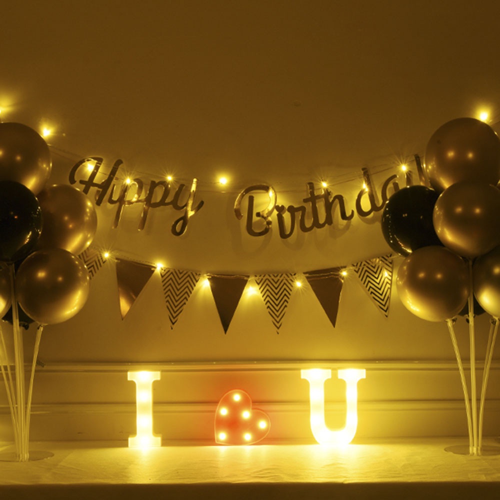 Banner Bendera Segitiga Motif Happy Birthday Warna-Warni Dengan 30 Lampu LED Ukuran 3M Untuk Dekorasi
