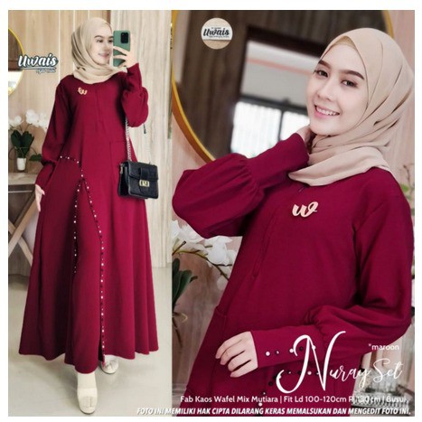 Nuray Set by Ori Uwais Hijab "Setelan Gamis dan Celana Muslimah Kaos Wafel"