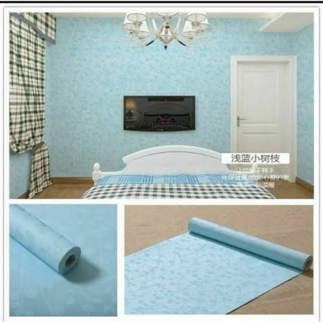 Stiker wallpaper dinding motif  biru daun merambat