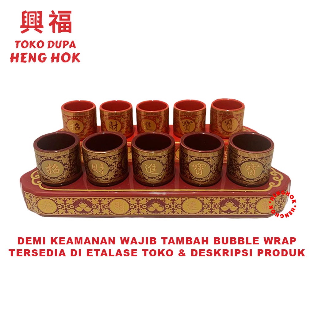 CANGKIR PUJA GELAS SEMBAHYANG SET KERAMIK ISI 5 BERIKUT TATAKAN CAO CAI CIN PAO