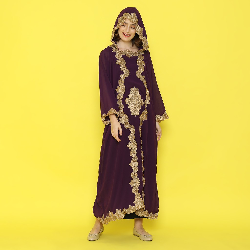 PROMO Gamis Wanita Muslim Dress Kapucong Hoodie Terbaru Warna HITAM PUTIH Sifon Full Bordir All Size