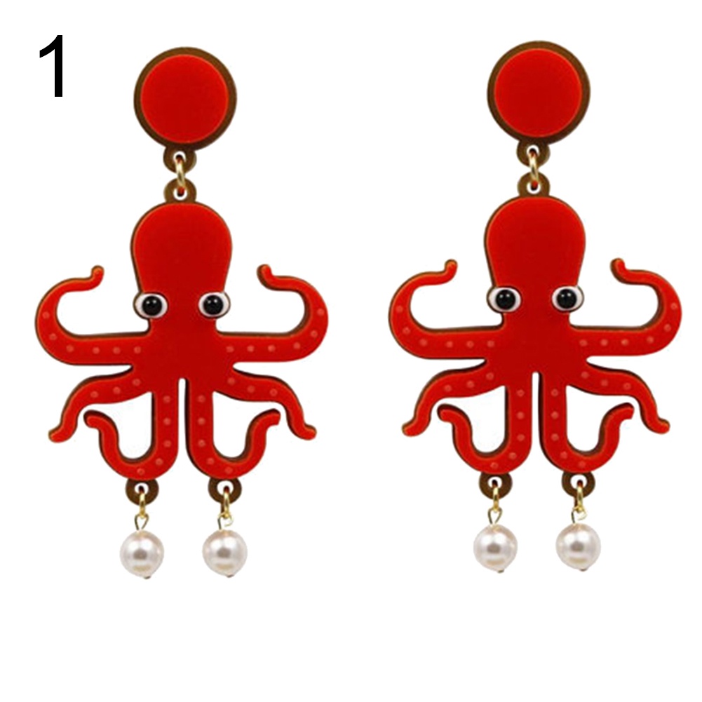 Hu Hu Hu Hu Hu Alat Bantu Pasang Kacamata♡ Anting Tusuk Gantung Statement Bahan Akrilik Desain Lobster / Gurita / Mutiara Imitasi Kreatif Untuk Wanita