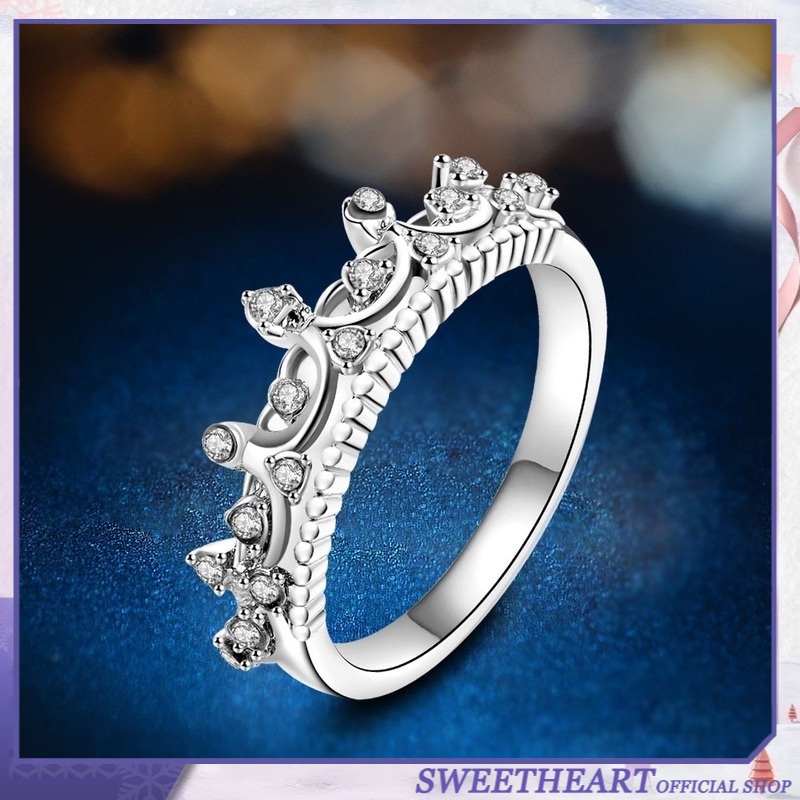 Cincin Bentuk Mahkota Ratu Aksen Berlian Model Hollow Untuk Wanita