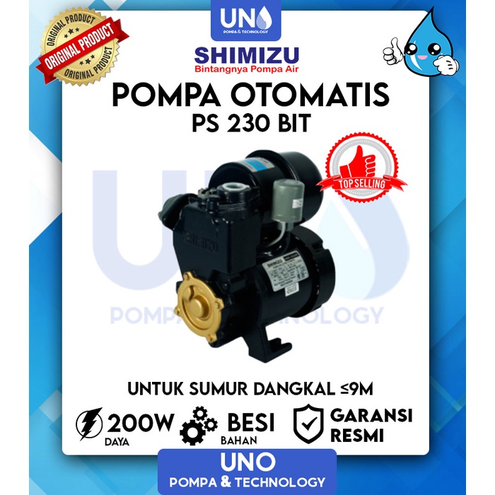 Pompa air Shimizu Automatic Otomatis Pump PS 230 BIT / PS230BIT / PS-230 / PS-230BIT / Shimizu PS-230 BIT / Shimizu PS 230 BIT / Shimizu 230