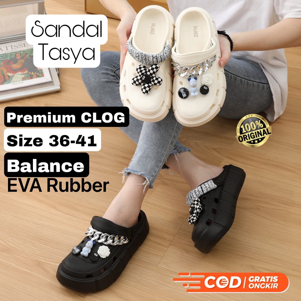 Sandal Baim Fuji Wanita  Import BALANCE E8067 Jibbitz Karakter Rantai Bunga Besar Karet EVA Korean Fashion Terbaru