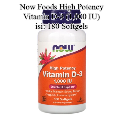 NOW FOODS Vitamin D-3 1000 IU (25 mcg) - 180 Softgels iHerb