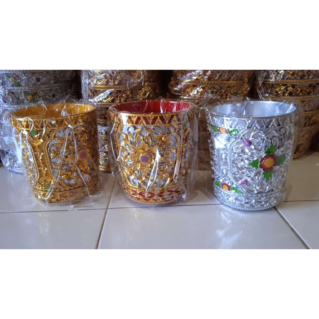 Wadah Sangku Ukir plastik fiber tempat wadah daksina bali. ready warna merah. kuning. Merah. hijau. silver