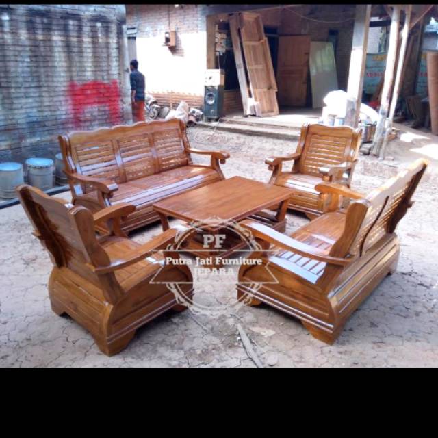 Meja Kursi Ruang Tamu Jenis Gajah Bahan Kayu Jati Jepara