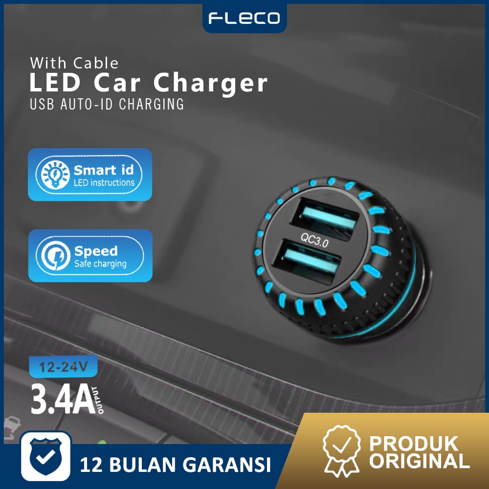 Car Charger Colokan Mobil 2 Ports Saver F-87 FLECO Gratis Kabel