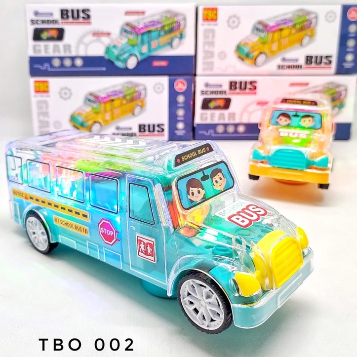 MAINAN BUS BUMP AND GO / TRANSPARENT SCHOOL BUS TOYS LIGHT AND SOUND