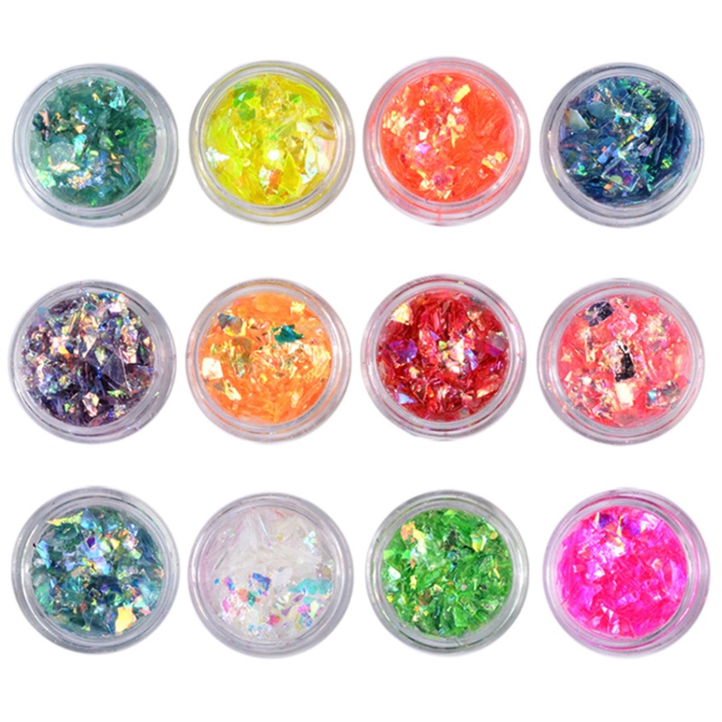 SIY  12 Colors Manicure Shell Cellophane Colorful Candy Aurora Papers Hard Epoxy Filling Nail Polish Adhesive Decoration Nails Art Glitter Sequins DIY Jewelry Accesorries