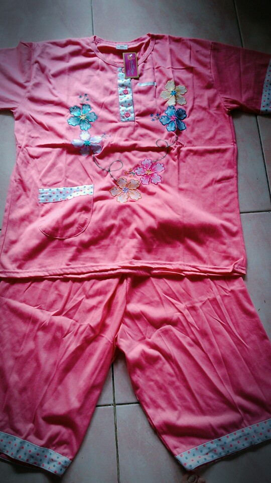Batik Kencana Ungu Label Pink Setelan Xxl Rc 3/4 Kaos Bordir