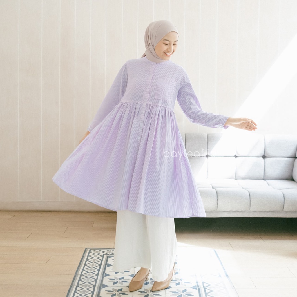 Jihan Striped Tunik Bayleaf Atasan Panjang Baju Muslim Wanita