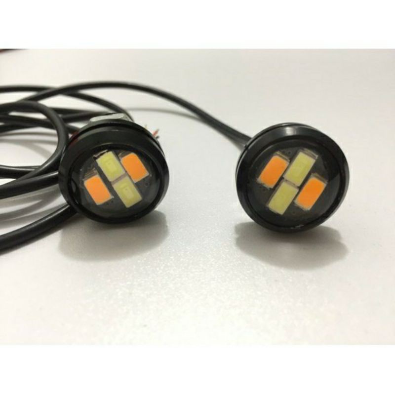 Lampu LED Mata Elang baut 2 warna, 2in1 Eagle Eyes Sein Senja rem Mobil Motor DC 3 kabel-5