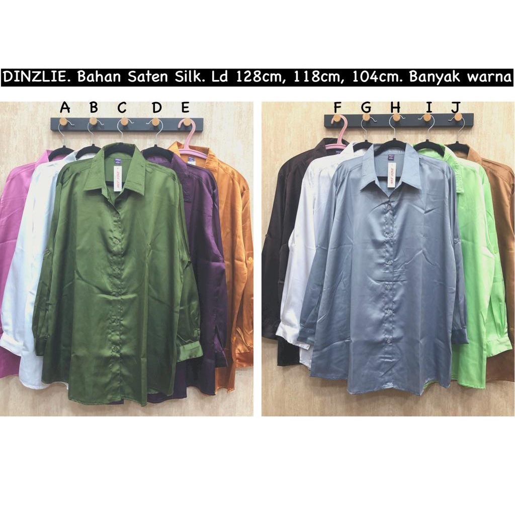 KEMEJA WANITA BAHAN SATIN SILK SATEN LENGAN PANJANG UKURAN JUMBO XXXL XXL XL L