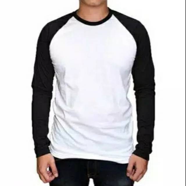 Kaos polos raglan pria wanita masa kini kaos raglan lengan panjang warna putih hitam -BENGKULU_STORE