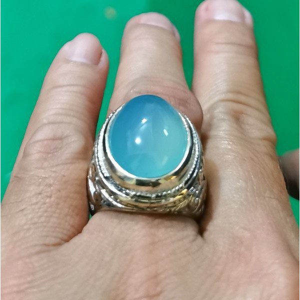 Batu Cincin Natural Biru Langit Blue Chalcedony