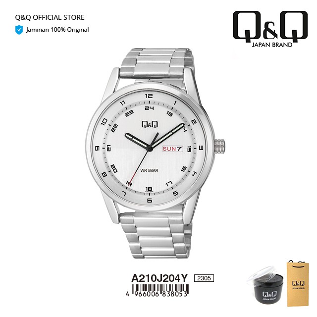 Q&Q QnQ QQ Original Jam Tangan Arloji Pria Analog Rantai Stainless Steel - A210 A210J Tahan Air