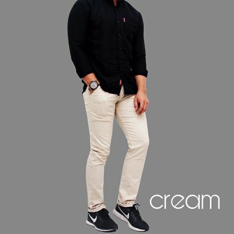 Celana panjang pria chino dewasa slimfit kain melar