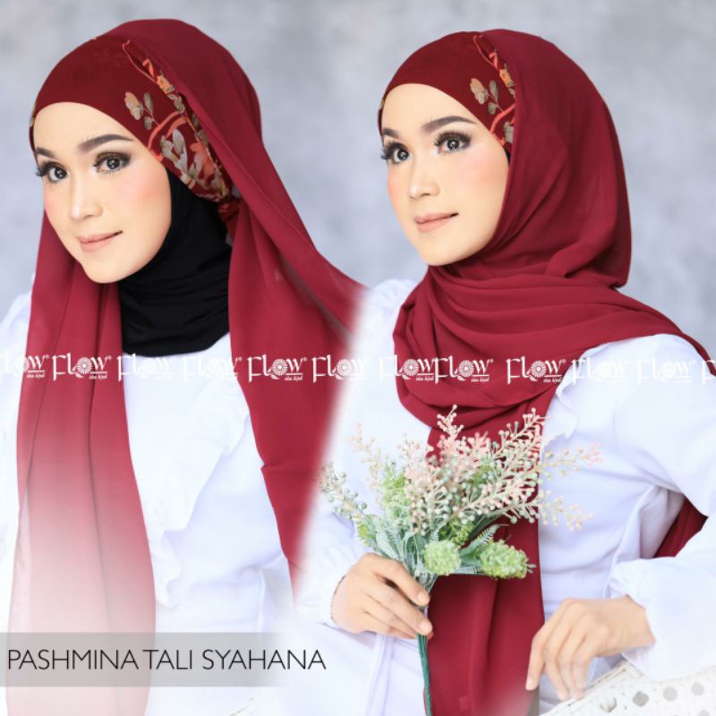 Hijab jilbab pesta polos motif premium pasmina pashmina tali Syahana instan pastan pashtan original 