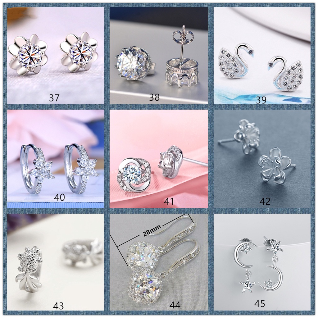 Goldkingdom Fashion Jewelry Accessories Ready Stock Hikaw for Woman Tindik Stainless 50 gaya Hypoallergenic S925 Sterling Wanita Perak Anting Berlian Dan Manis Piercing Earings Untuk Wanita