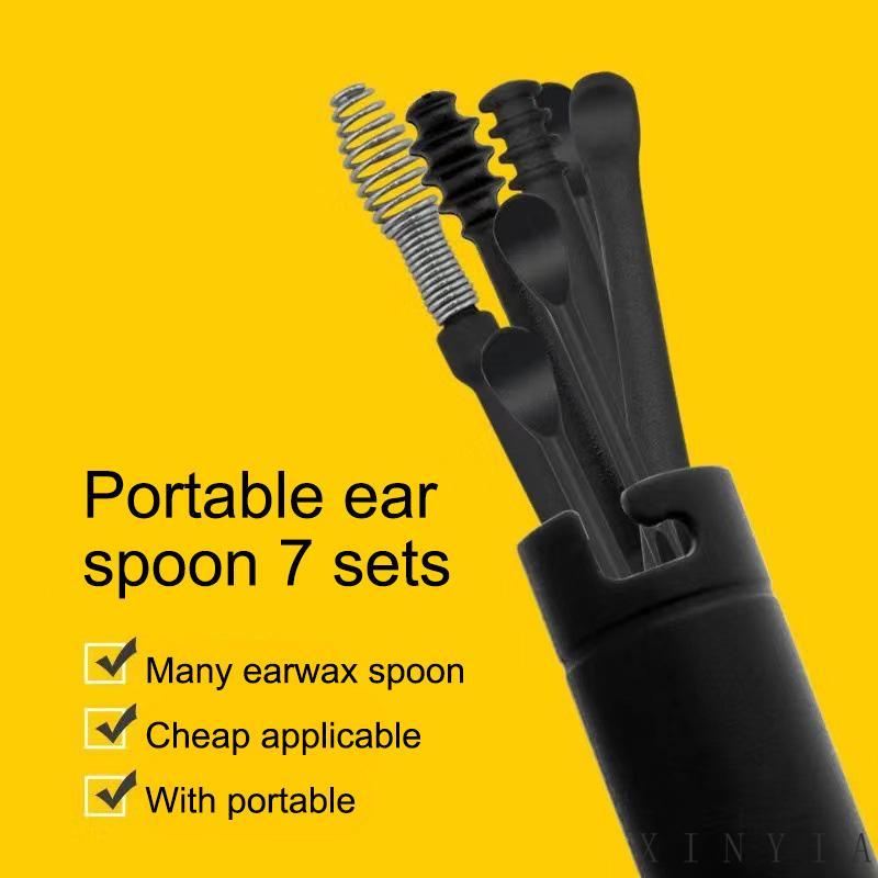 7PCS / Set Ear Pick / Korek Kuping Spiral Portable Dengan Gantungan Kunci Untuk Dewasa