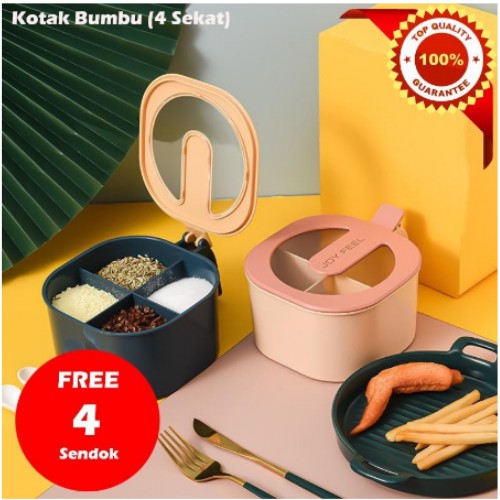 Tempat bumbu dapur 4 sekat / kotak bumbu / tempat bumbu dapur set free sendok 10054 2408