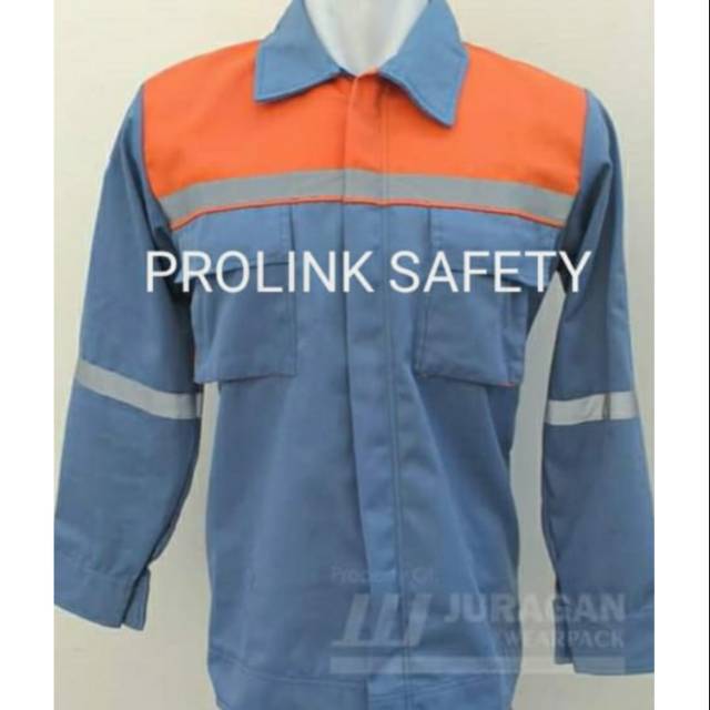 SERAGAM BAJU SAFETY ABU ABU KOMBINASI ORANYE