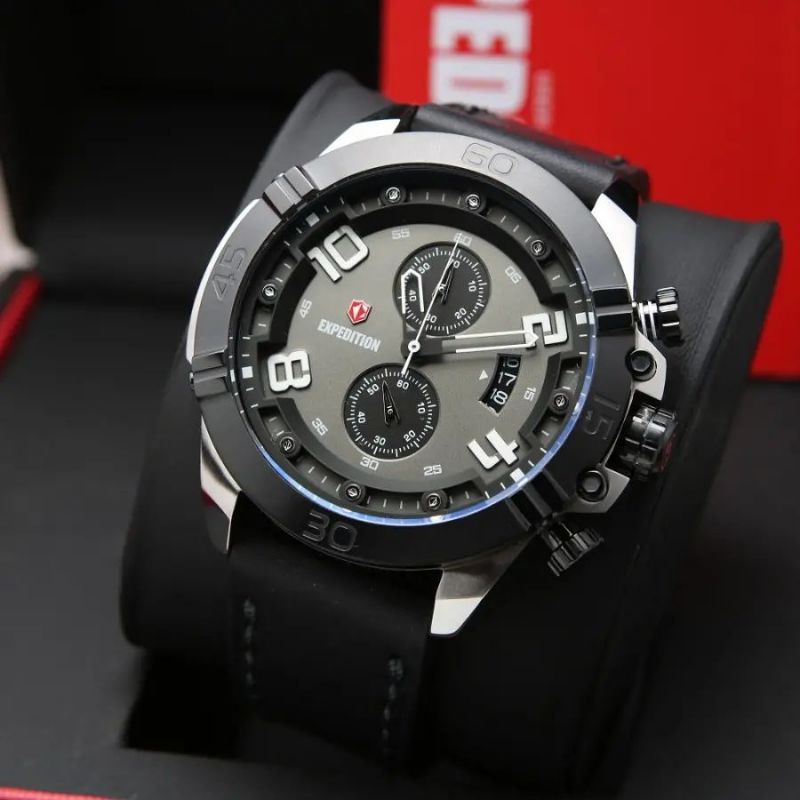 Jam Tangan Expedition E 6763 Pria / E6763 M Silver Black Original