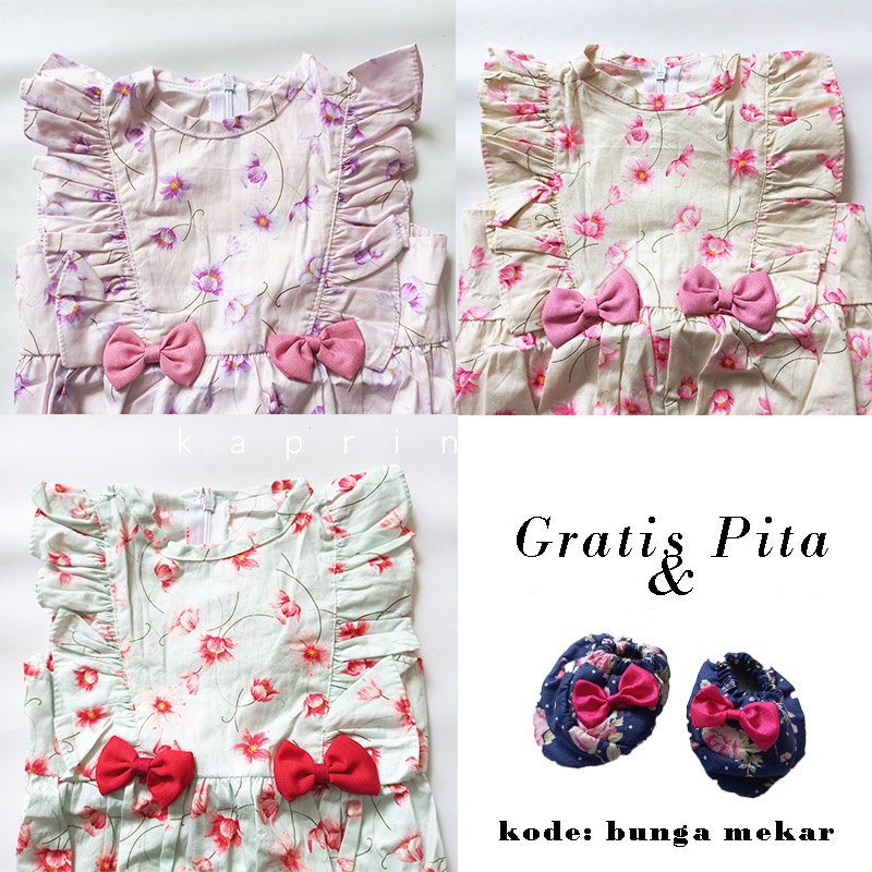 Setelan Baju Piyama Bayi 0- 12 bulan GRATIS Pita Ulang Tahun Perempuan Katun Adem New Born KA119