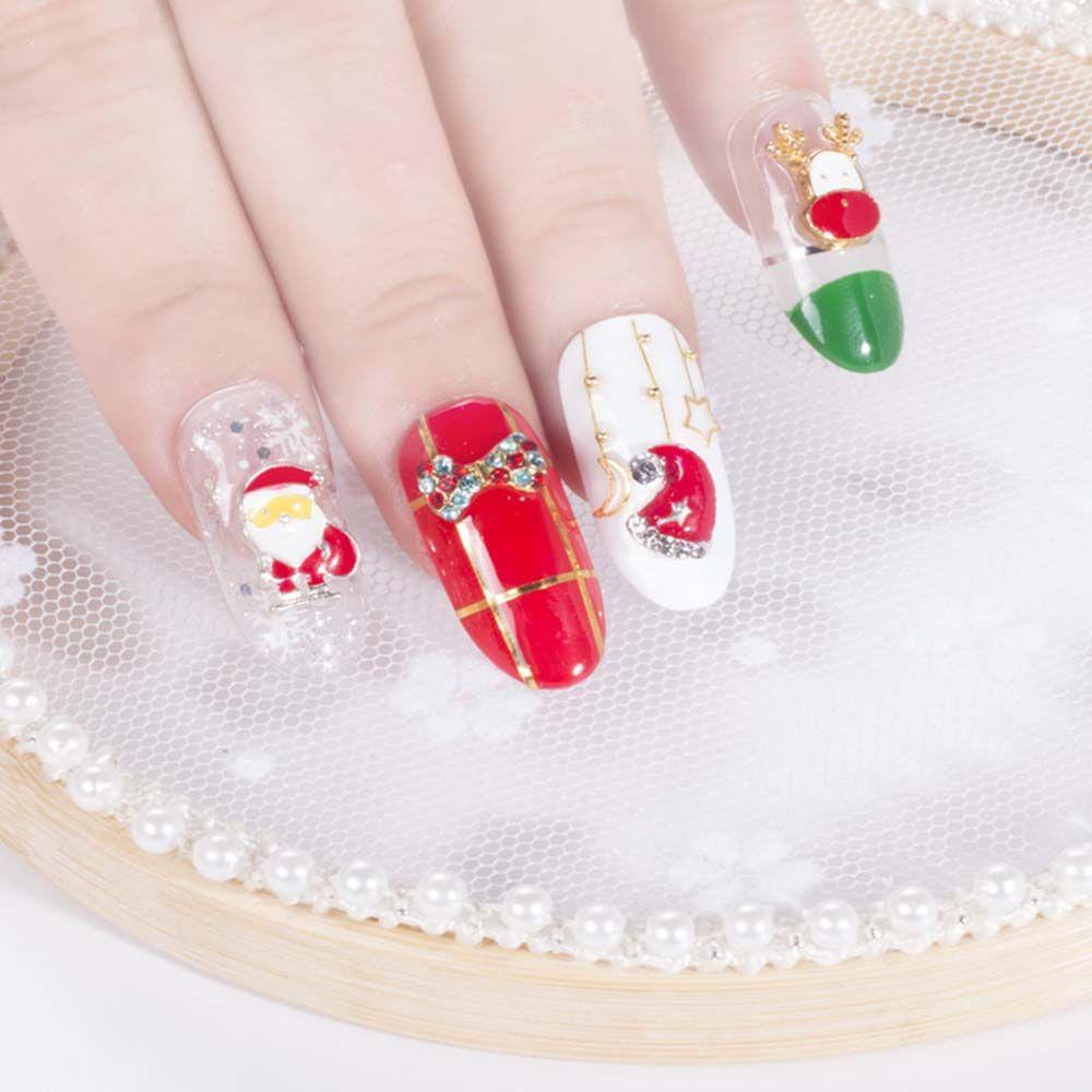 Perhiasan Kuku Bahan Logam Warna-Warni Bentuk Kaos Kaki Snowflake Pohon Natal Untuk Dekorasi Nail Art