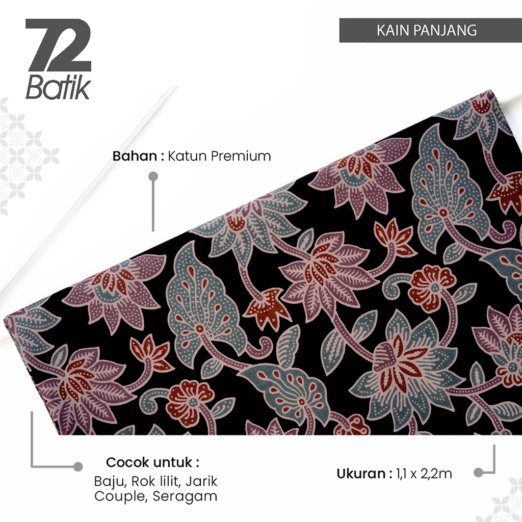 BAHAN BATIK PREMIUM Katun Motif Kembang Taman Warna Hitam Item 721013 CAP 72 - Jarik Jarit Samping Kebat Panjang Batik Katun Modern Premium Bahan Seragam Batik Pernikahan Kantor Keluarga Murah Kamen Jadi Batik Bali Lembaran