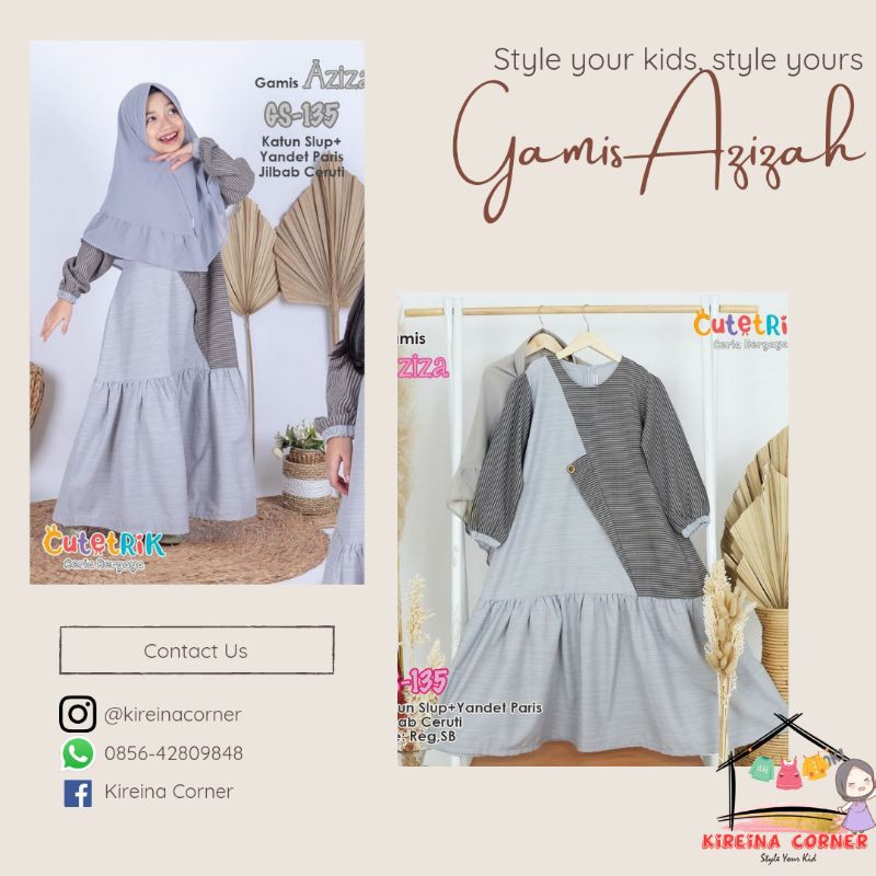 GS135 Set Gamis Anak Perempuan Cutetrik / Gamis Anak Azizah / Gamis Anak Katun/ Baju Lebaran 2021