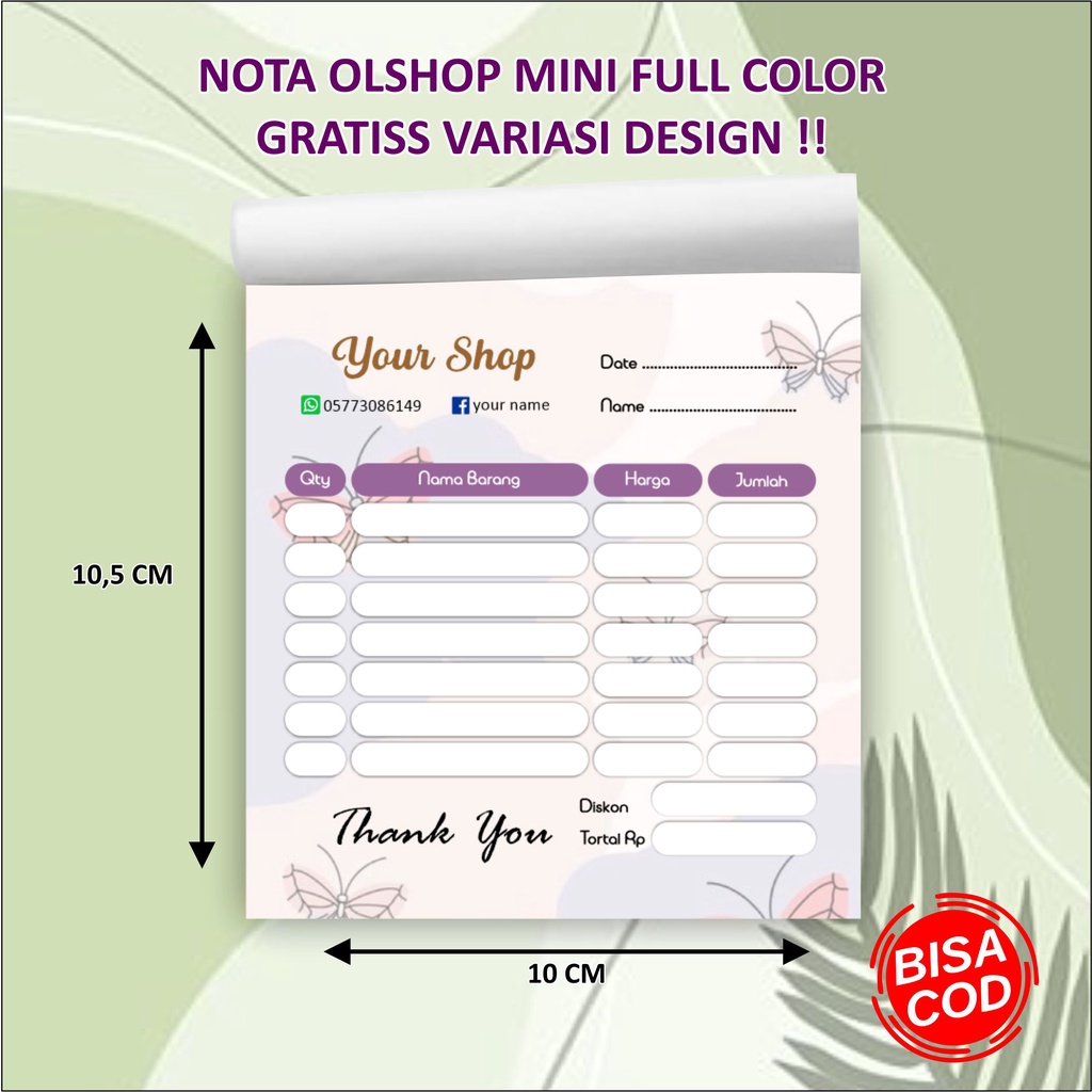 

nota mini olshop costum full warna gratis design