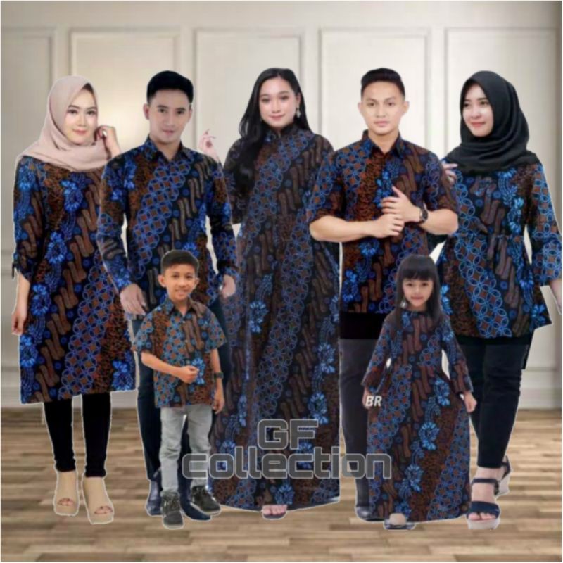 Batik Couple Keluarga Sania Ruffle Ori Ndoro Jowi Dnt Seno Biru