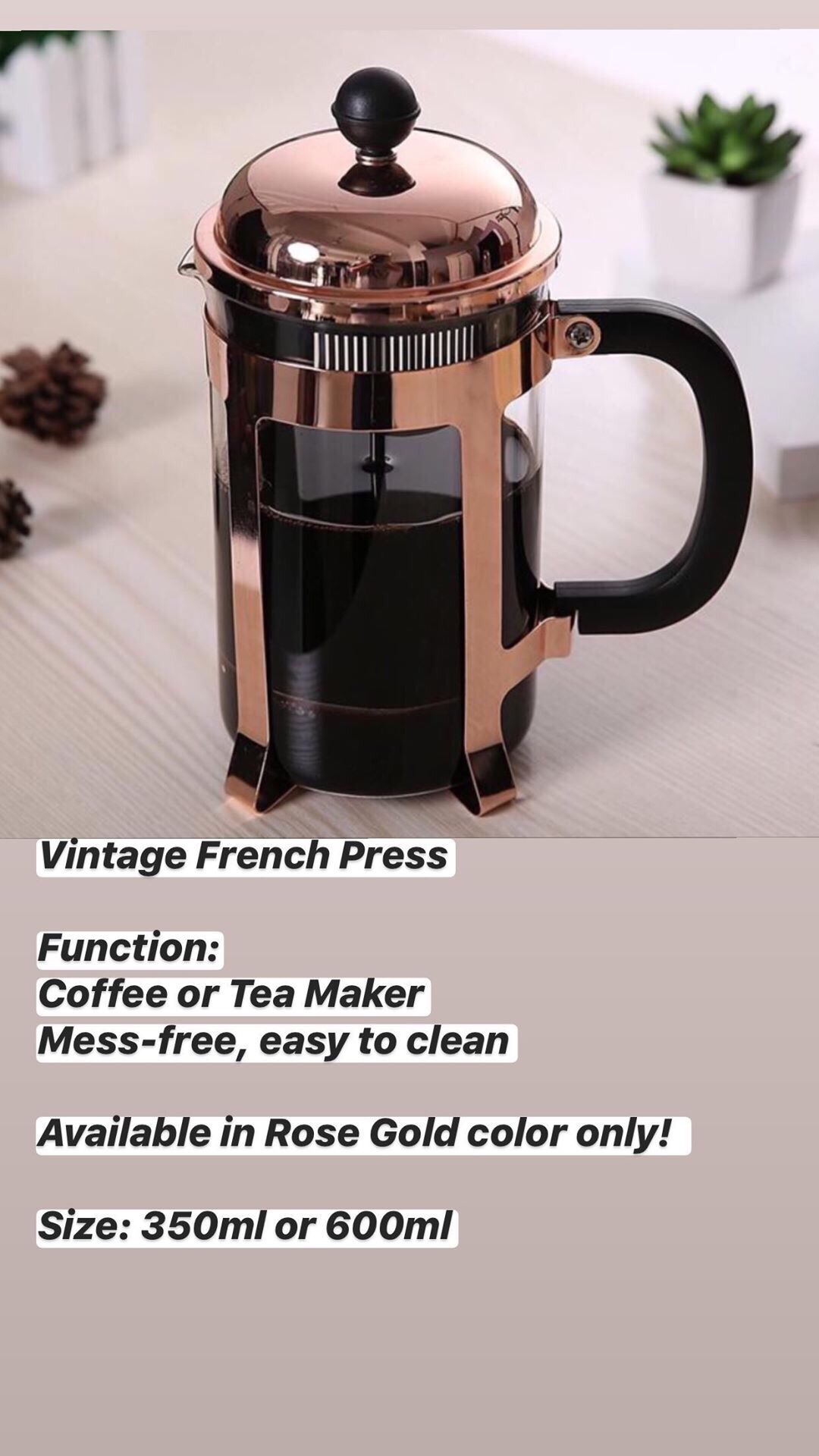 French Press Coffee Maker Rosegold / Coffee Plunger Alat Penyeduh Kopi