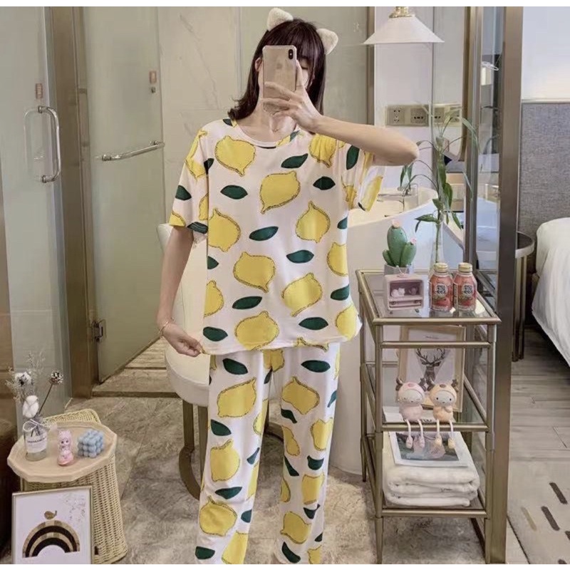 BAJU TIDUR WANITA ABG REMAJA SETELAN CELANA PANJANG SPANDEX IMPORT ALL SIZE MOTIF TERBARU CANTIK