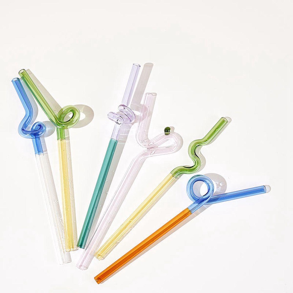 [Elegan] Sedotan Minum Reusable Colorful Twist Glass Bening Perlengkapan Pesta