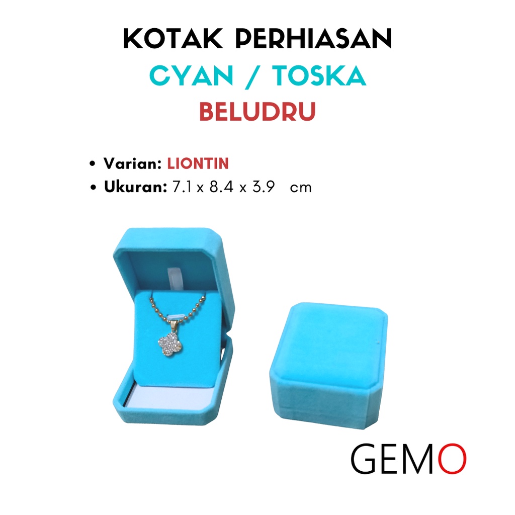 Kotak Perhiasan Warna Toska / Cyan Beludru Set / Cincin / Liontin / Gelang / Kalung Koye / Jewelry Box Unik Lucu untuk Tempat Wadah Seserahan / Akad Pernikahan / Hantaran Tunangan Harga Paling Murah cocok untuk Aksesoris Emas Berlian/ Perak Permata