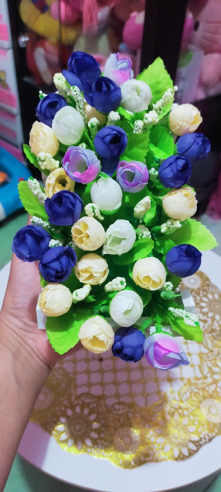 Vas Pagar Kayu Dan Bunga Mawar Lotus Artificial Shabby  Home Decoration