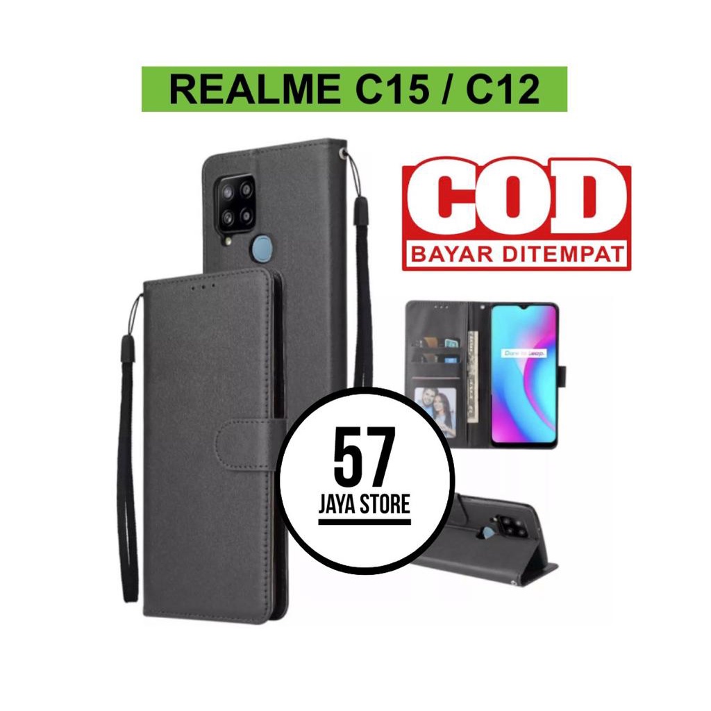 Flip Case Realme C15 / C12 Flip Dompet Casing HP Wallet Leather cover