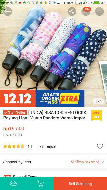 [unow] Bisa Cod Restockk Payung Lipat Murah Random Warna Import 100% Bagus!!