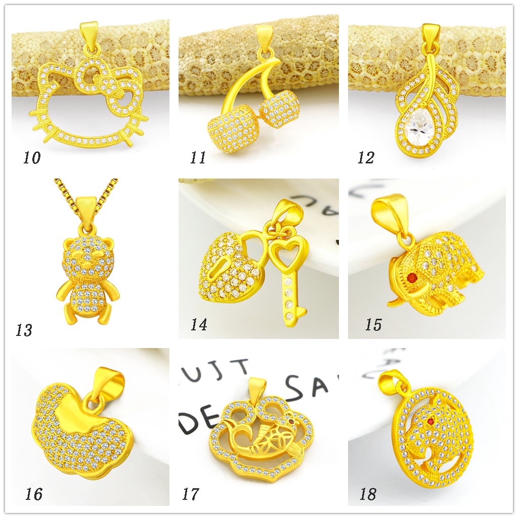 Kalung Rantai Lapis Emas Asli Kadar 375 Liontin Hati / Bunga / Cherry / Angsa / Ruby / Berlian Imitasi Untuk Wanita