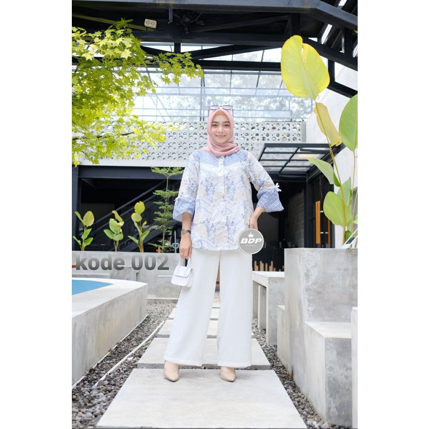 tey-17 Batik wanita ASJ SA HRB026 Kenongo Kemeja Tosca Pendek-kode 002